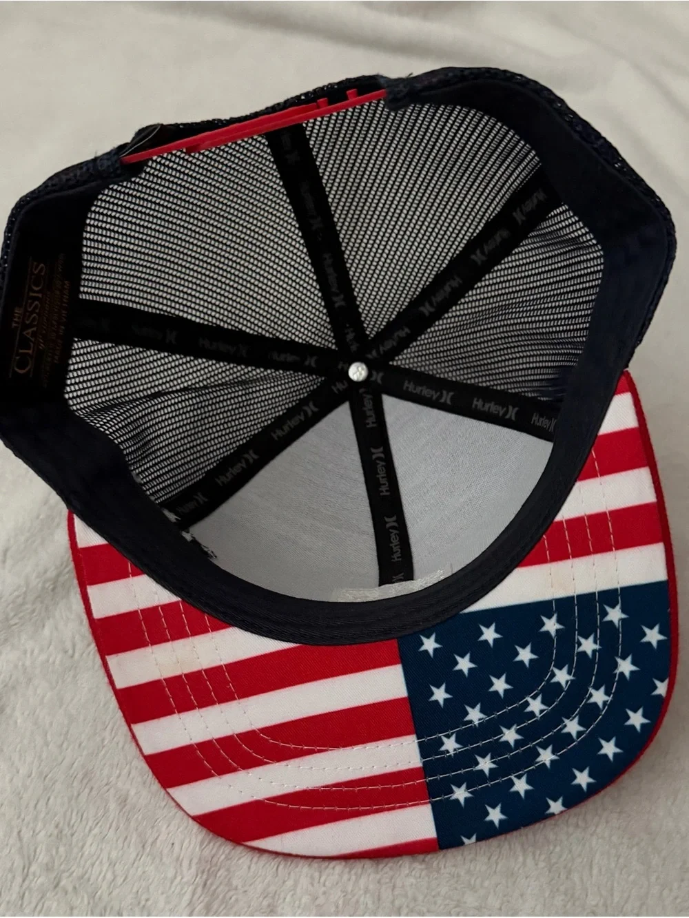 Hurley Kids Navy Hat with Red Brim and Top Button